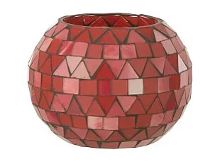 Portavelas triangular de vidrio rosa 10x10x8.5 cm