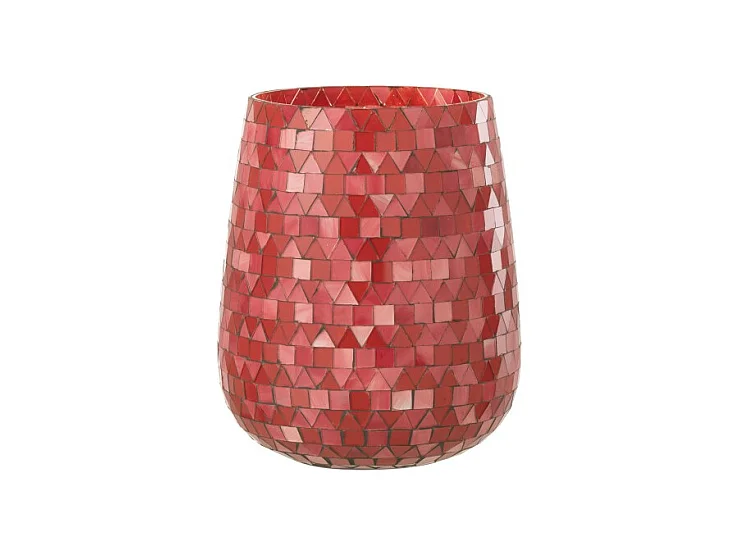 Portavelas triangular de vidrio rosa 17x17x21 cm