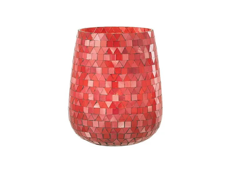 Portavelas triangular de vidrio rosa 17x17x21 cm