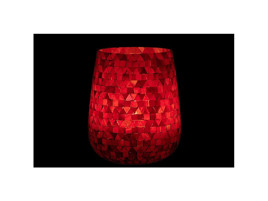 Portavelas triangular de vidrio rosa 17x17x21 cm