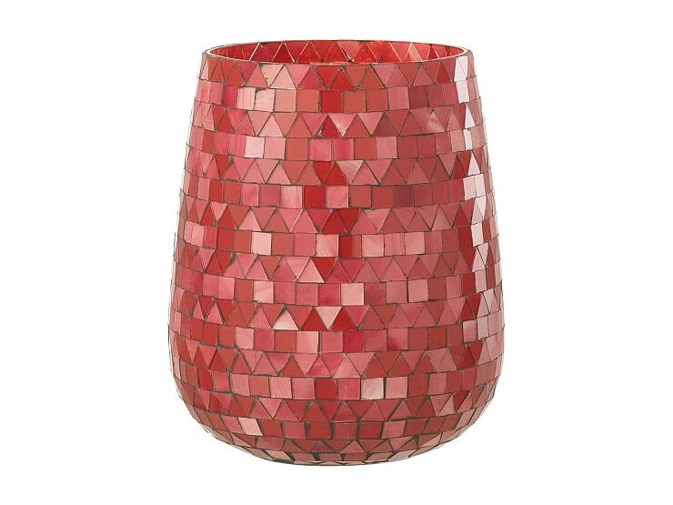 Portavelas triangular de vidrio rosa 17x17x21 cm