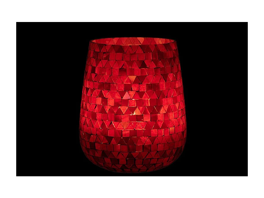 Portavelas triangular de vidrio rosa 17x17x21 cm