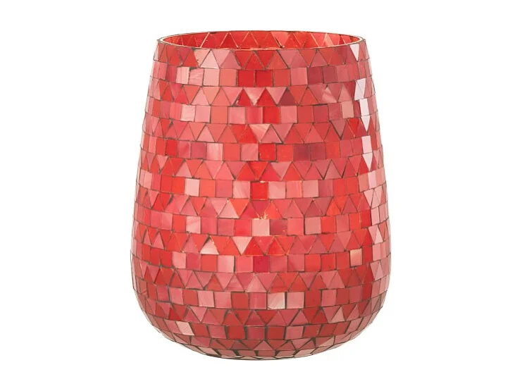Portavelas triangular de vidrio rosa 17x17x21 cm