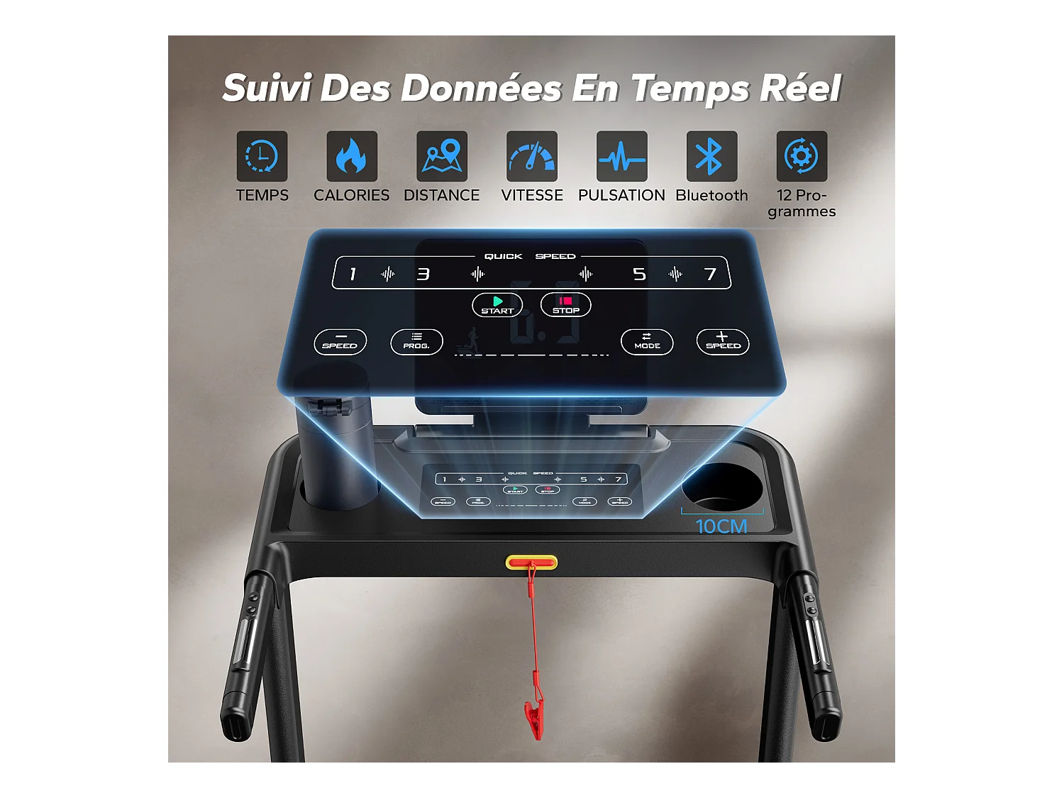 Tapis de Course Inclinable pour maison-Merach, 3 niveaux d'inclinaison réglables, 0.8~12 km/h, Compatible avec APP
