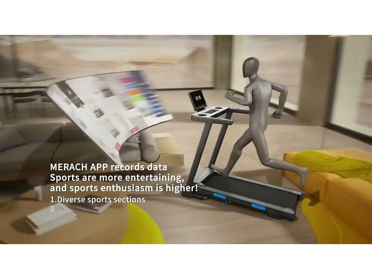 Tapis de Course Inclinable pour maison-Merach, 3 niveaux d'inclinaison réglables, 0.8~12 km/h, Compatible avec APP