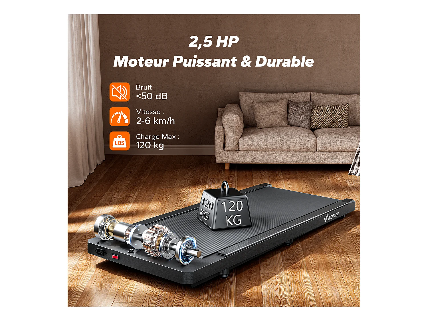 3-in-1 Laufband für Zuhause mit LED-Anzeige, App, Trainingskursen & Öko-Materialien, Leise <50 dB, 2,5 PS Motor, 2–6 km/h, für Homefitness, bis 120 kg