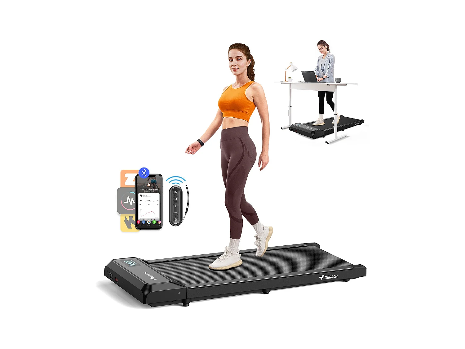 Tapis de Marche Électrique MERACH, 2.5CV Peak, Écran LED, APP Connecté, Télécommande, 120KG Max