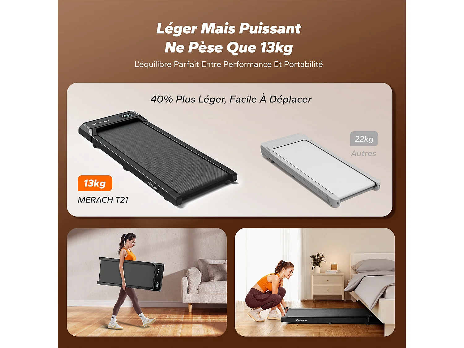 Tapis de Marche Électrique MERACH, 2.5CV Peak, Écran LED, APP Connecté, Télécommande, 120KG Max