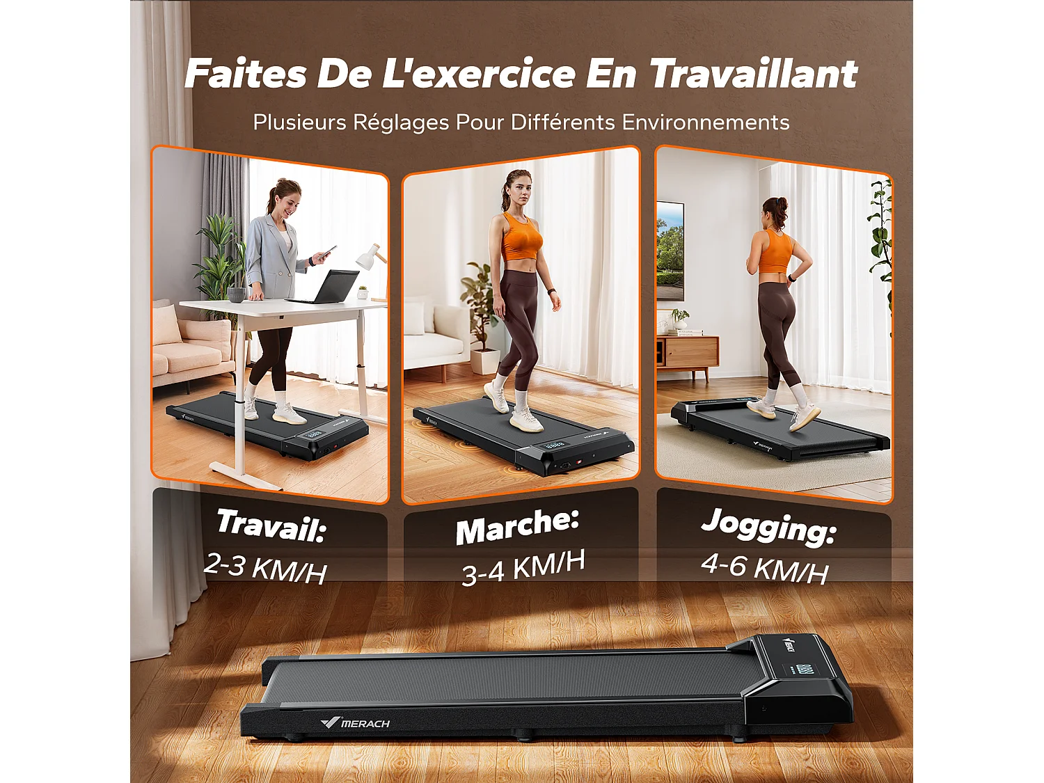 Tapis de Marche Électrique MERACH, 2.5CV Peak, Écran LED, APP Connecté, Télécommande, 120KG Max