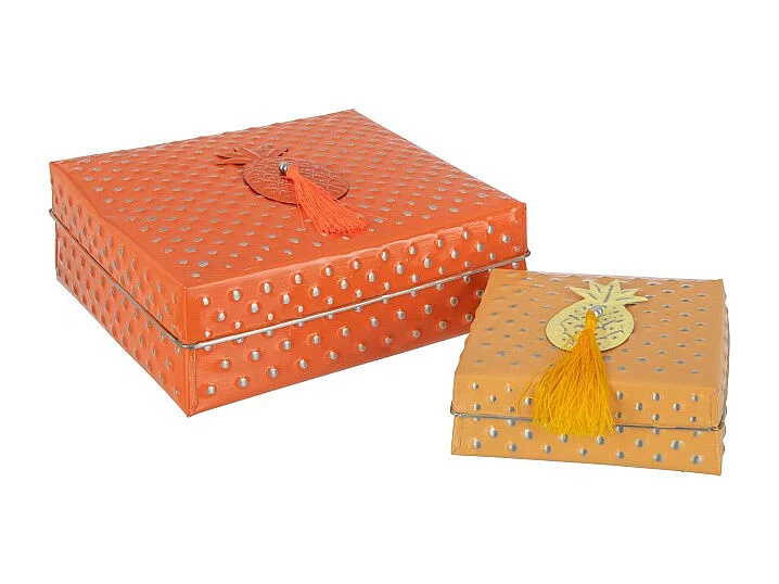 Set de 2 cajas anidadas de aluminio naranja de 25x25x9 cm
