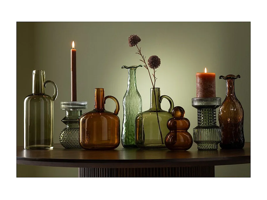 Jarrón de vidrio verde 9.5*9.5*33 cm