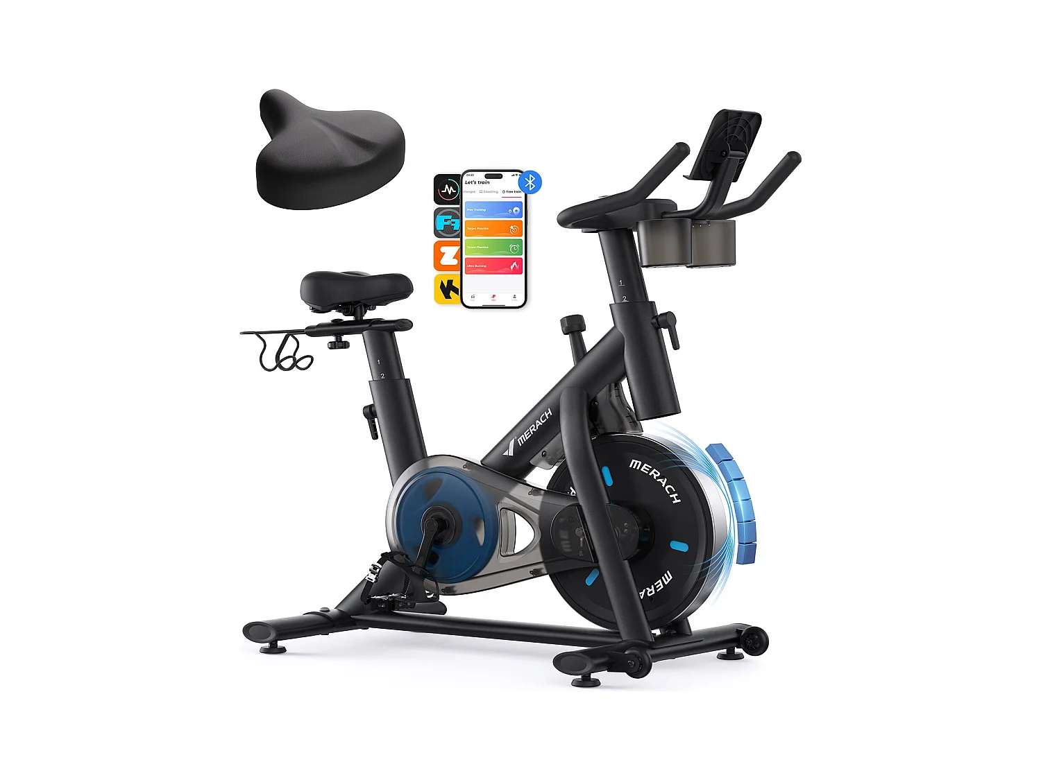 Cyclette da appartamento - Merach, cyclette da esercizio, interna, 16 livelli di resistenza magnetica, con schermo LCD migliorato e sedile regolabile