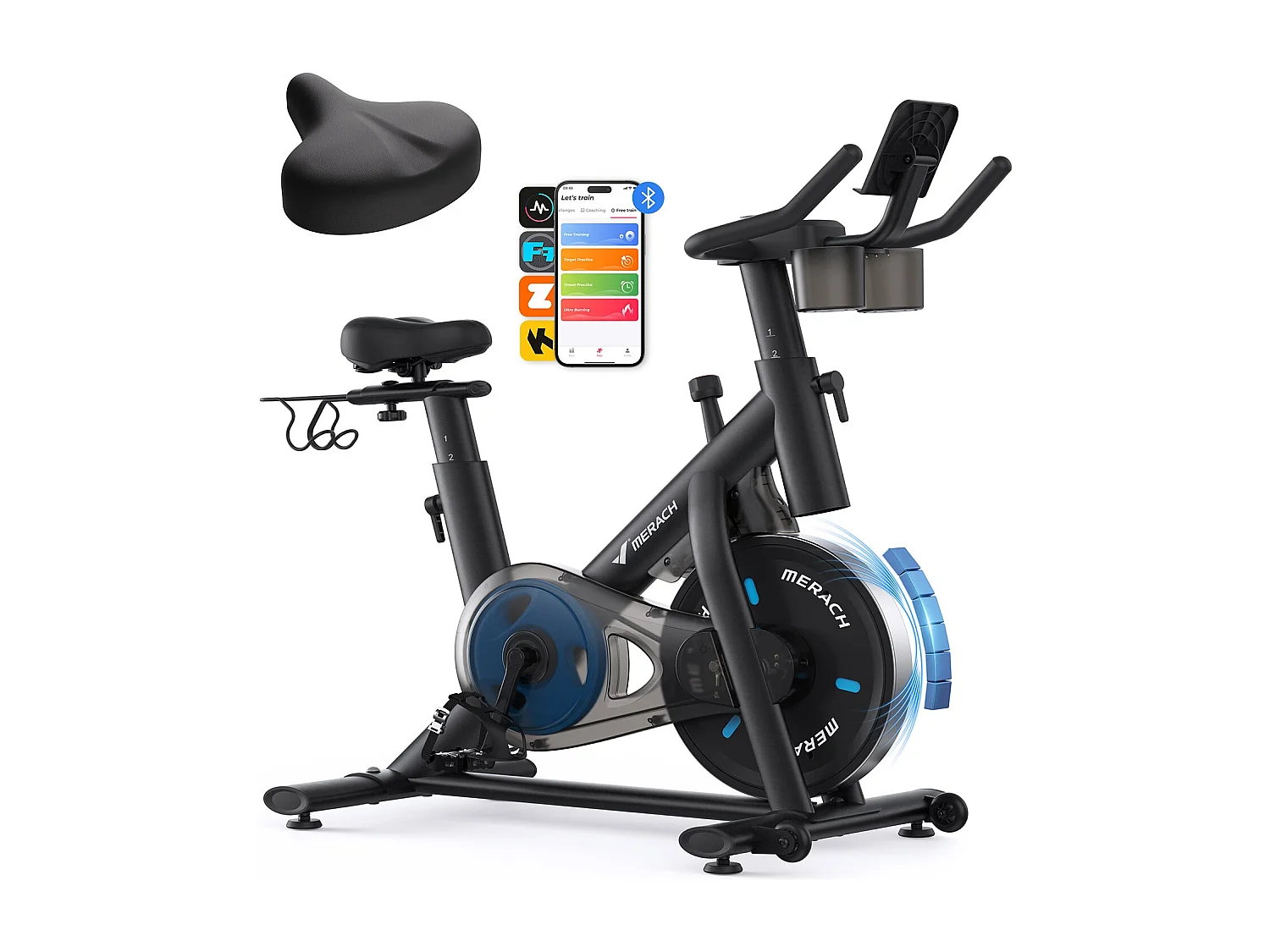 Vélo D'appartement - Merach, Vélo D'exercice, D'intérieur, 16 Niveaux De Résistance Magnétique, Avec Écran LCD Amélioré Et Siège Réglable, Max Charge: 122kg