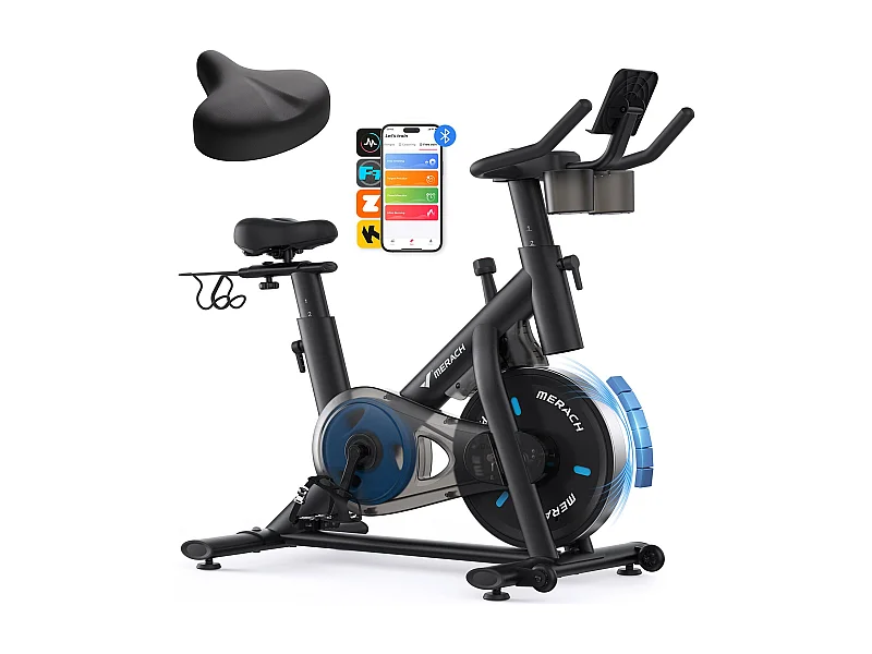 Vélo D'appartement - Merach, Vélo D'exercice, D'intérieur, 16 Niveaux De Résistance Magnétique, Avec Écran LCD Amélioré Et Siège Réglable, Max Charge: 122kg