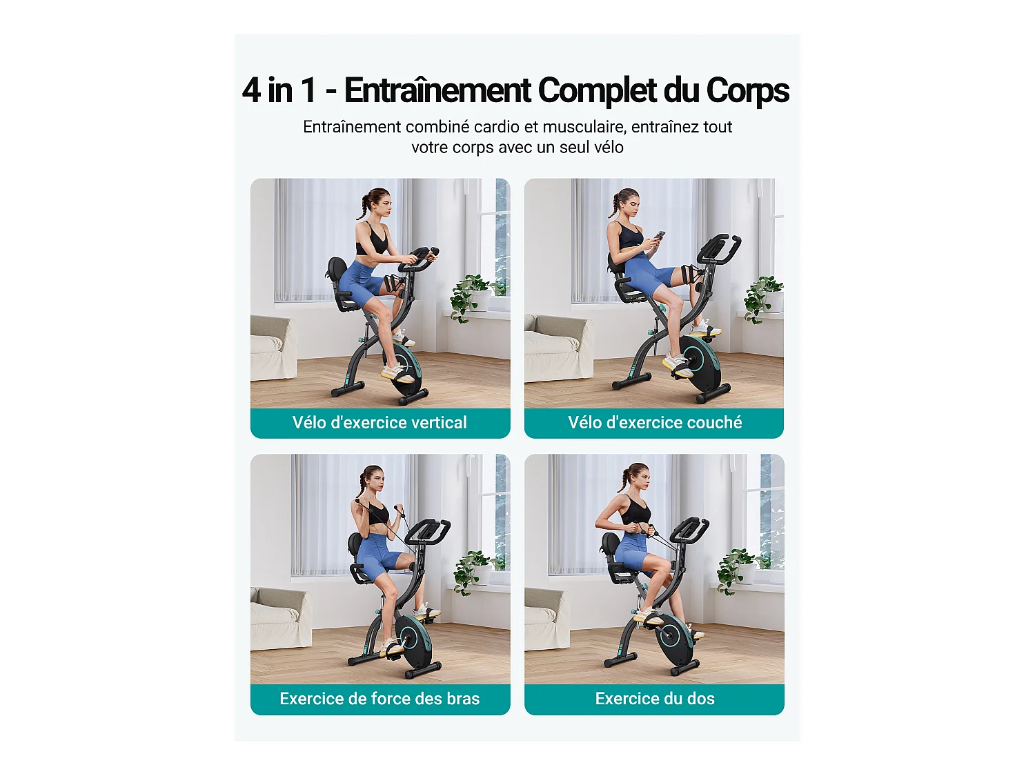 Vélo d’appartement 4 en 1 Pliable MERACH, 16 Niveaux de Résistance Magnétique, Avec capteur de fréquence cardiaque, Compatible Kinomap & Zwift, Noir