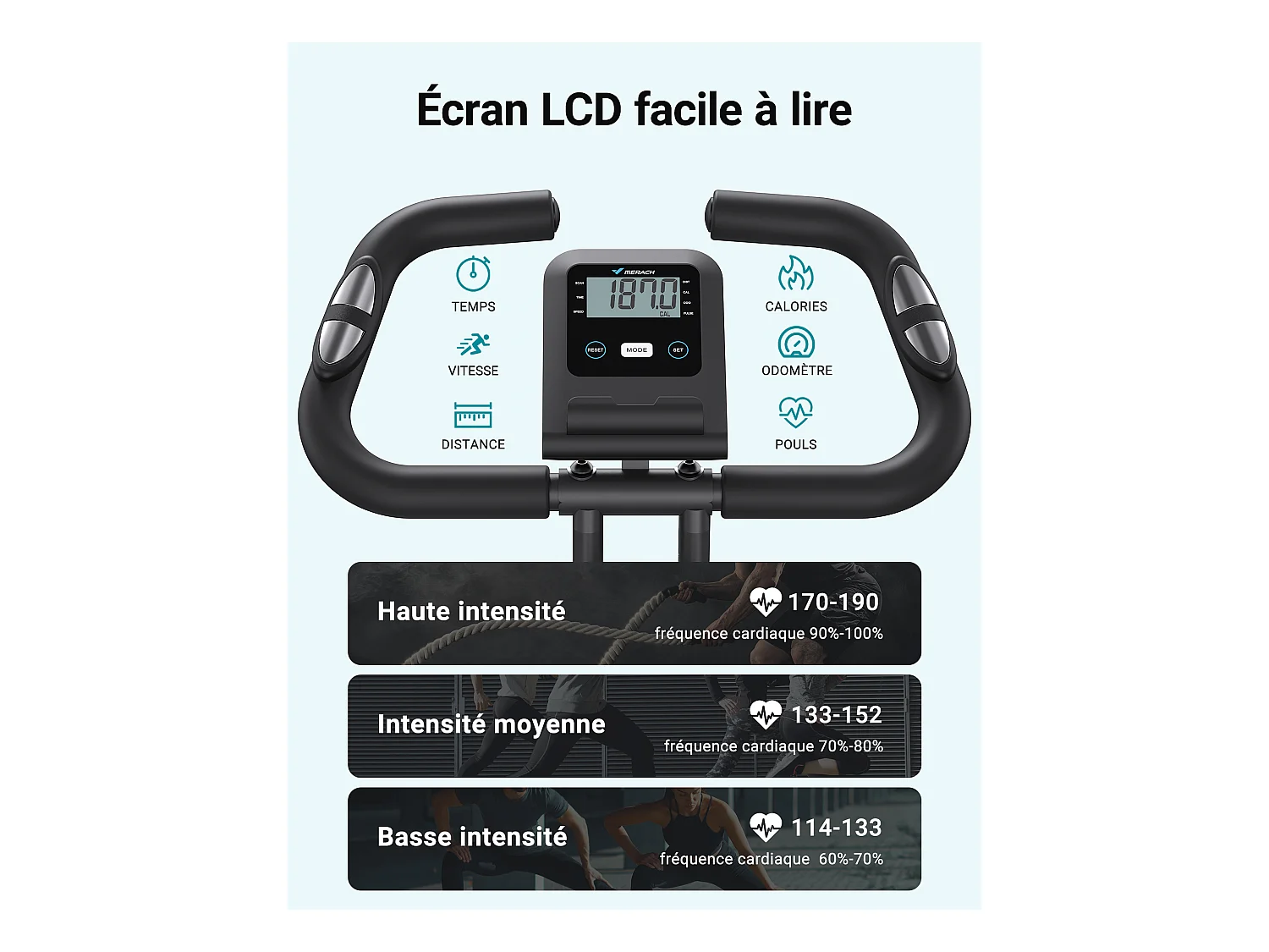 Vélo d’appartement 4 en 1 Pliable MERACH, 16 Niveaux de Résistance Magnétique, Avec capteur de fréquence cardiaque, Compatible Kinomap & Zwift, Noir