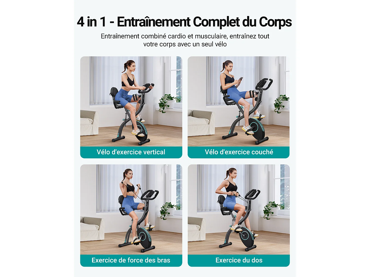 Vélo d’appartement 4 en 1 Pliable MERACH, 16 Niveaux de Résistance Magnétique, Avec capteur de fréquence cardiaque, Compatible Kinomap & Zwift, Noir