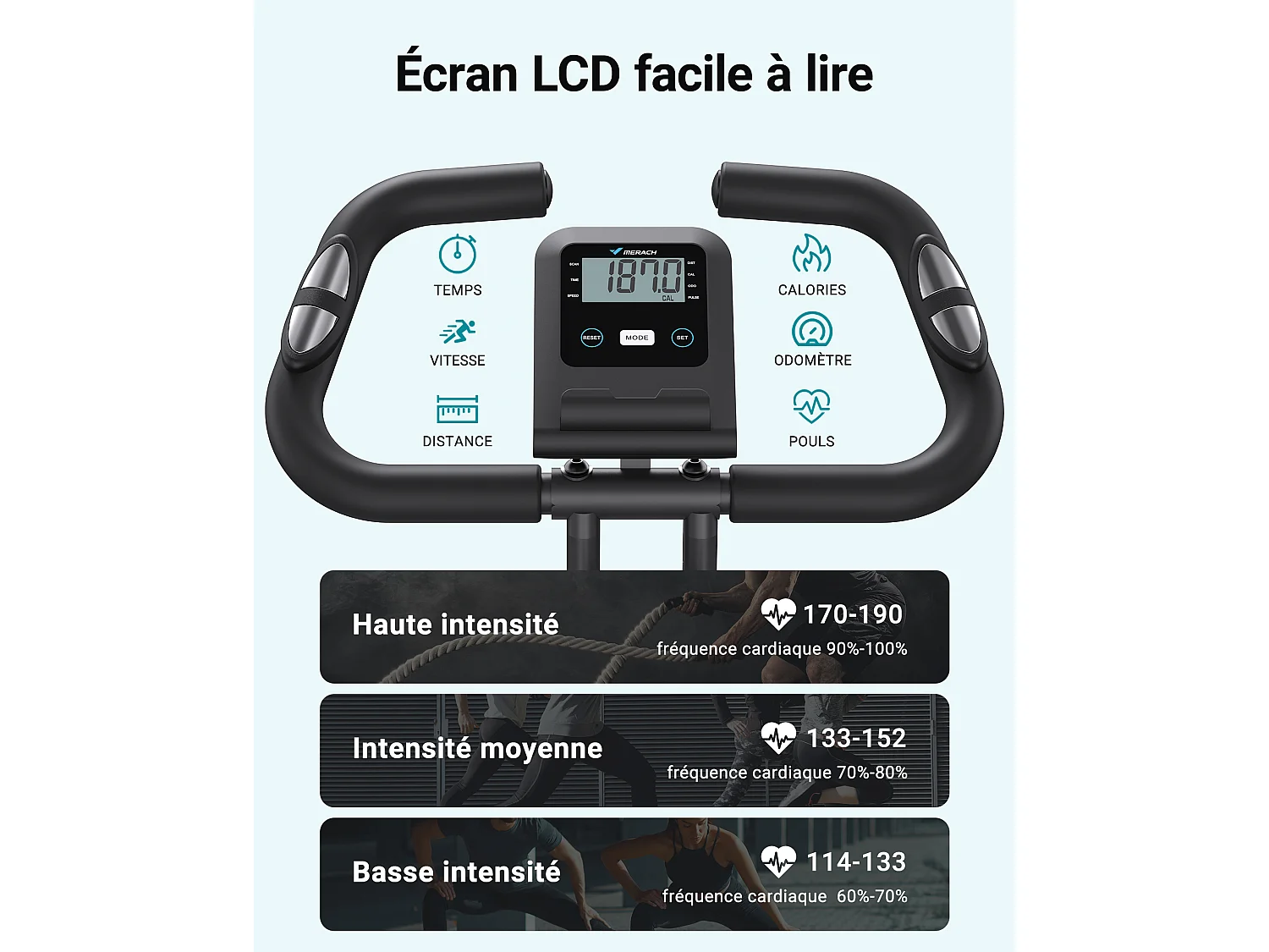 Vélo d’appartement 4 en 1 Pliable MERACH, 16 Niveaux de Résistance Magnétique, Avec capteur de fréquence cardiaque, Compatible Kinomap & Zwift, Noir