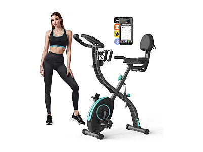 Bicicleta Estática MERACH 4 en 1, LCD, Bluetooth, APP, 16 Niveles Magnéticos, Monitor de Frecuencia Cardíaca, Plegable, Silenciosa, X-Bike, Negro