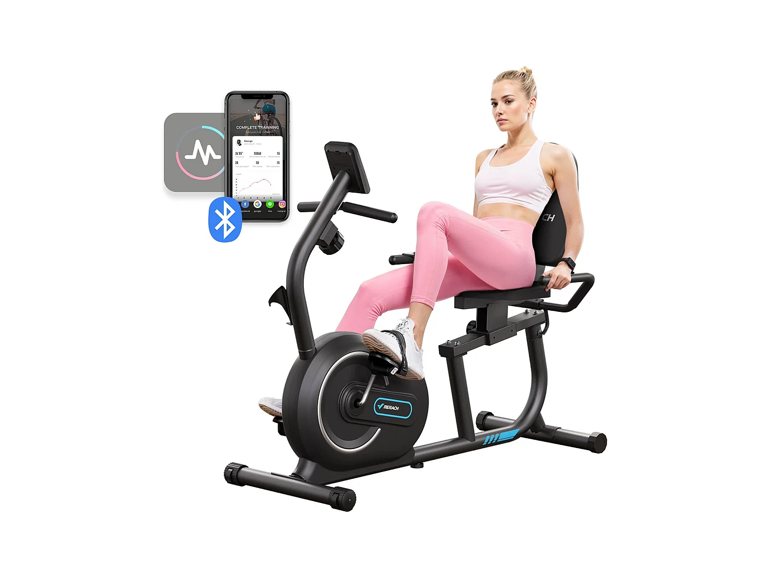 Liegeergometer für Zuhause – 8 Widerstandsstufen, leise & komfortabel, App & Herzfrequenzsensoren, LCD-Monitor, verstellbare Rückenlehne, bis 136 kg