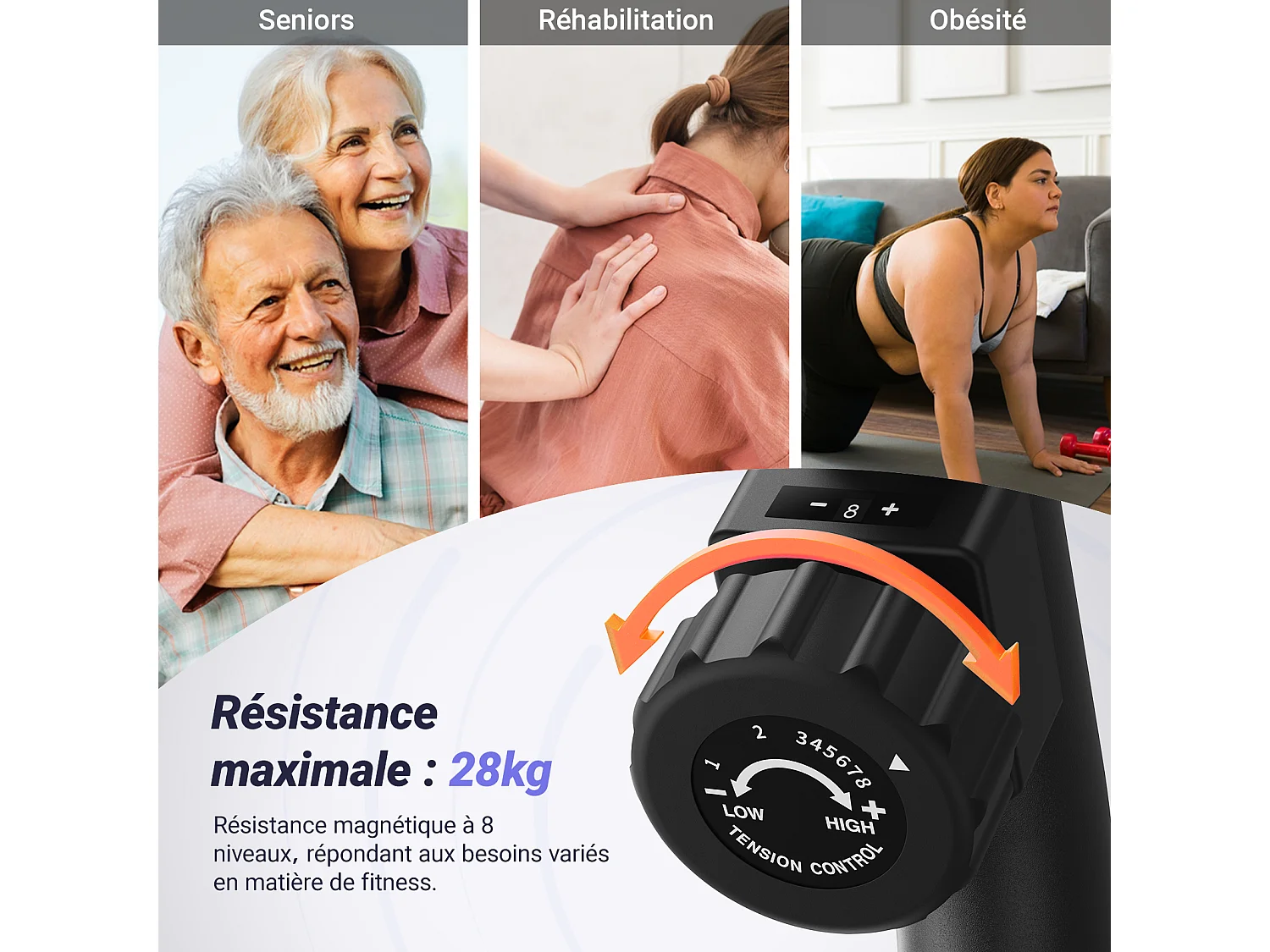 Vélo D'appartement Semi-allongé Magnétique - Merach, 8 Niveaux De Résistance, Écran LCD, Poignées De Fréquence Cardiaque