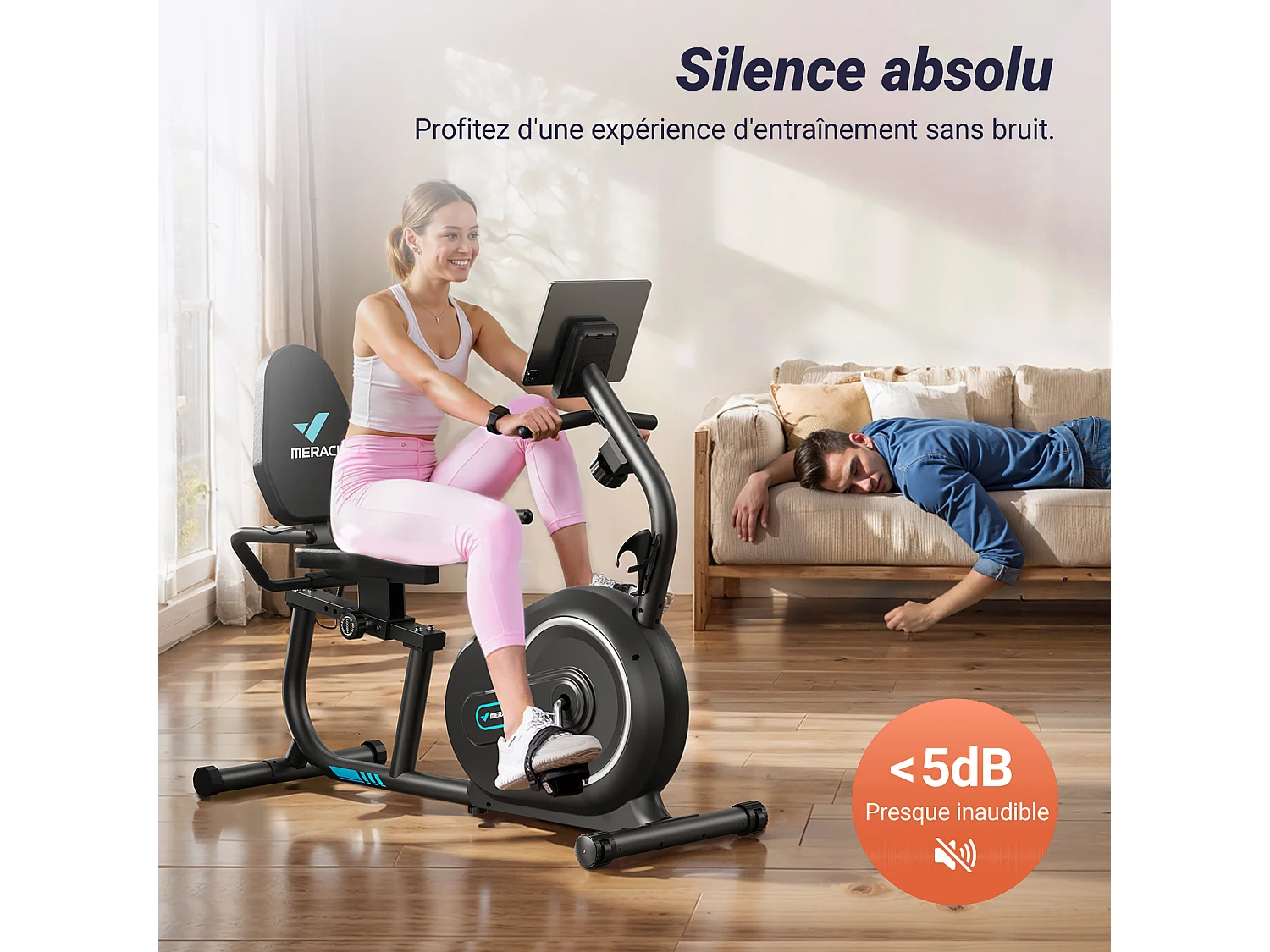 Vélo D'appartement Semi-allongé Magnétique - Merach, 8 Niveaux De Résistance, Écran LCD, Poignées De Fréquence Cardiaque