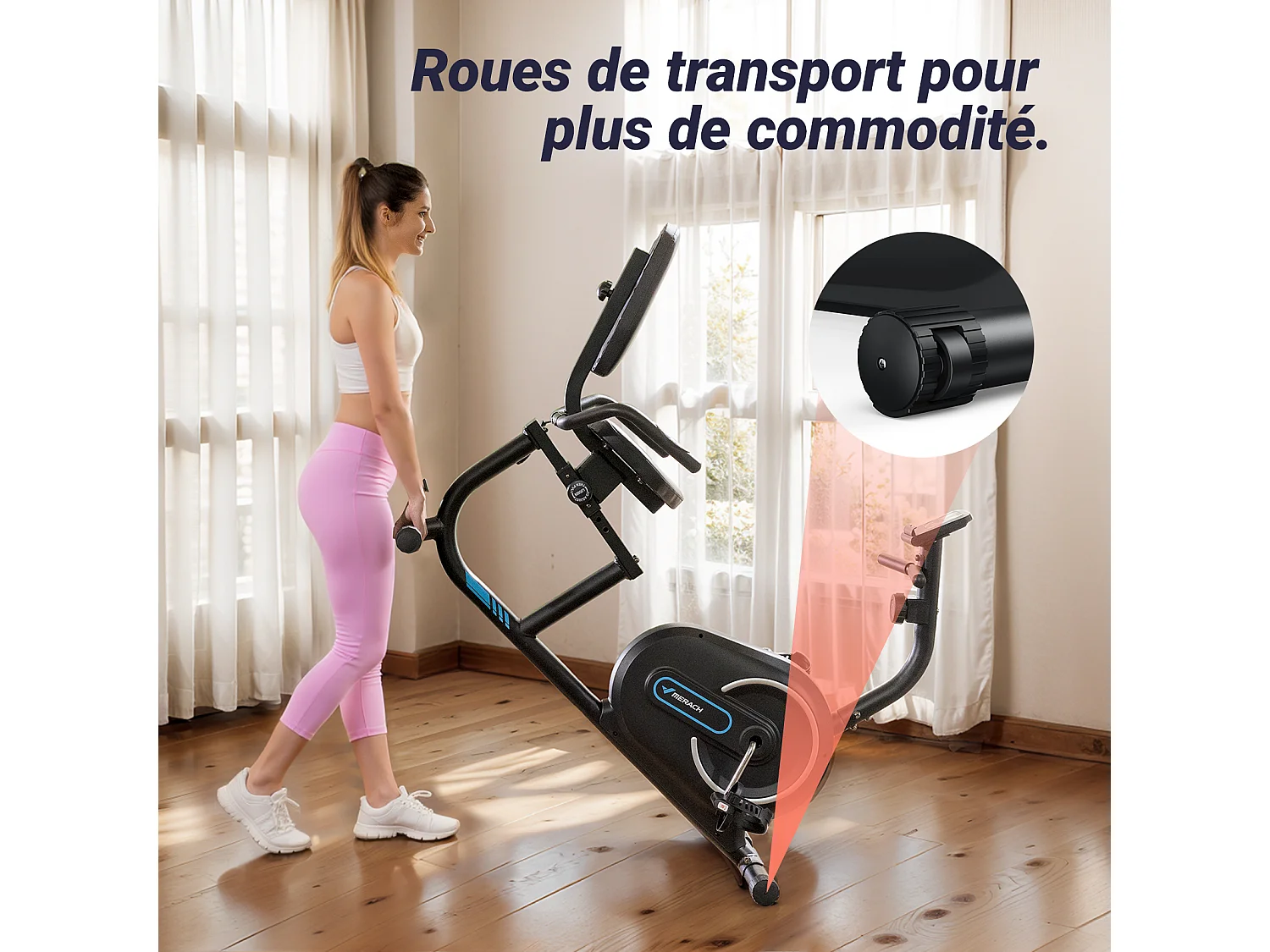 Vélo D'appartement Semi-allongé Magnétique - Merach, 8 Niveaux De Résistance, Écran LCD, Poignées De Fréquence Cardiaque