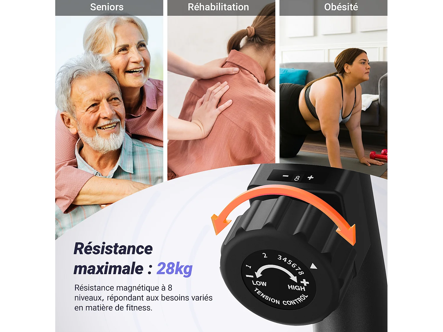 Vélo D'appartement Semi-allongé Magnétique - Merach, 8 Niveaux De Résistance, Écran LCD, Poignées De Fréquence Cardiaque