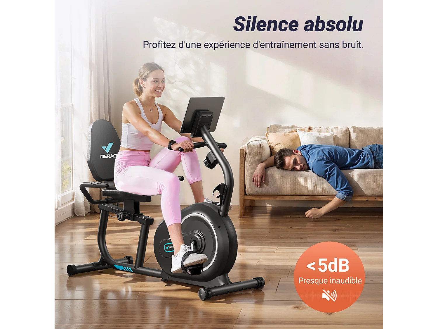 Vélo D'appartement Semi-allongé Magnétique - Merach, 8 Niveaux De Résistance, Écran LCD, Poignées De Fréquence Cardiaque