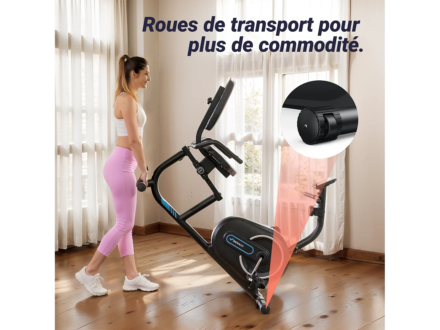 Vélo D'appartement Semi-allongé Magnétique - Merach, 8 Niveaux De Résistance, Écran LCD, Poignées De Fréquence Cardiaque