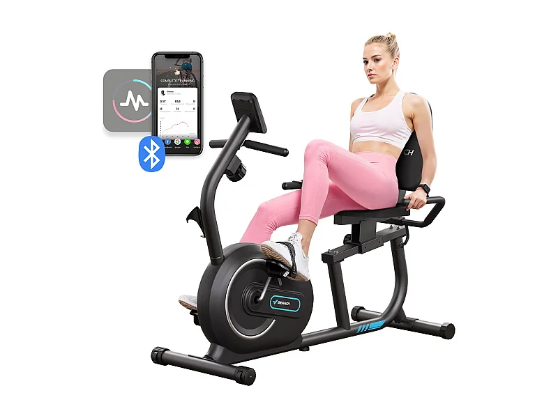 Vélo D'appartement Semi-allongé Magnétique - Merach, 8 Niveaux De Résistance, Écran LCD, Poignées De Fréquence Cardiaque