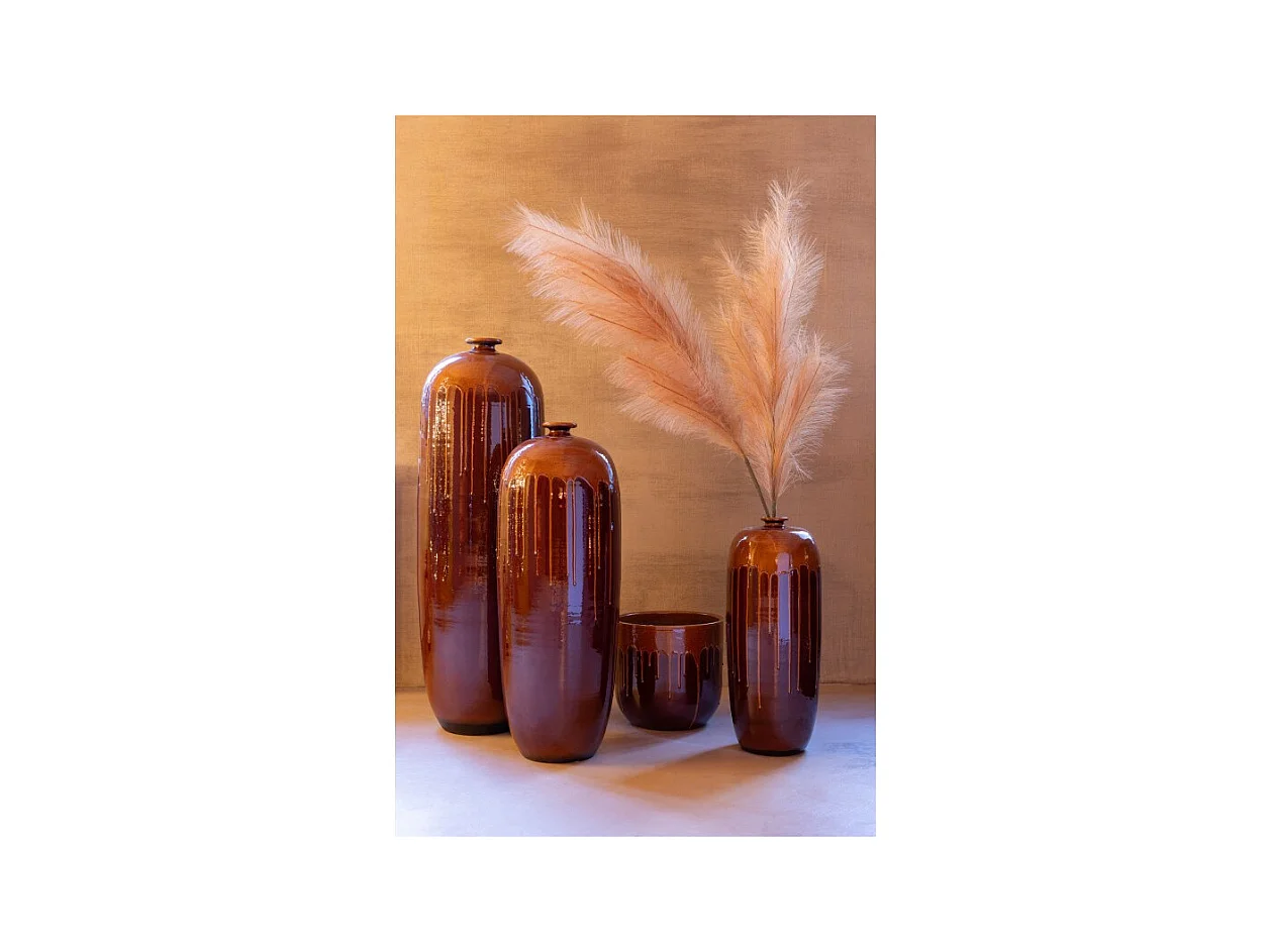 Jarrón alto de cerámica marrón 24*24*75 cm