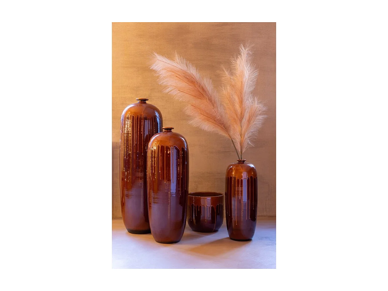 Jarrón alto de cerámica marrón 24*24*75 cm