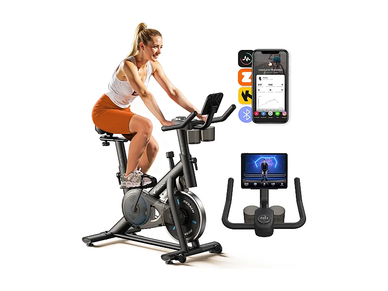 MERACH Vélo d’Appartement Biking, Roue d’inertie 6 kg, résistance mécanique fluide à molette, écran LED, appli connectée, charge 136 kg