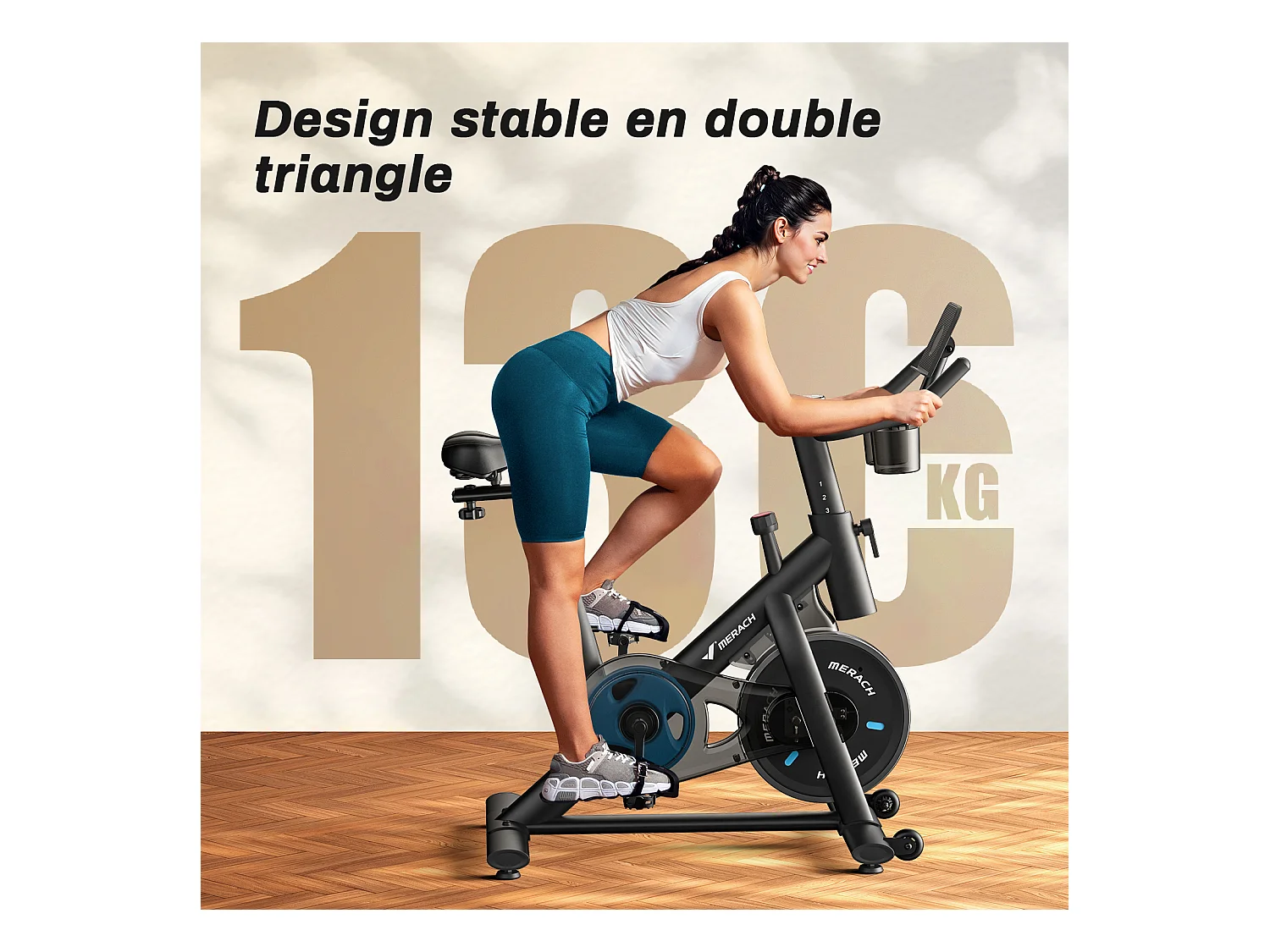 Cyclette da appartamento, Biking, MERACH, 16 livelli di resistenza meccanica, connettività APP, schermo LED