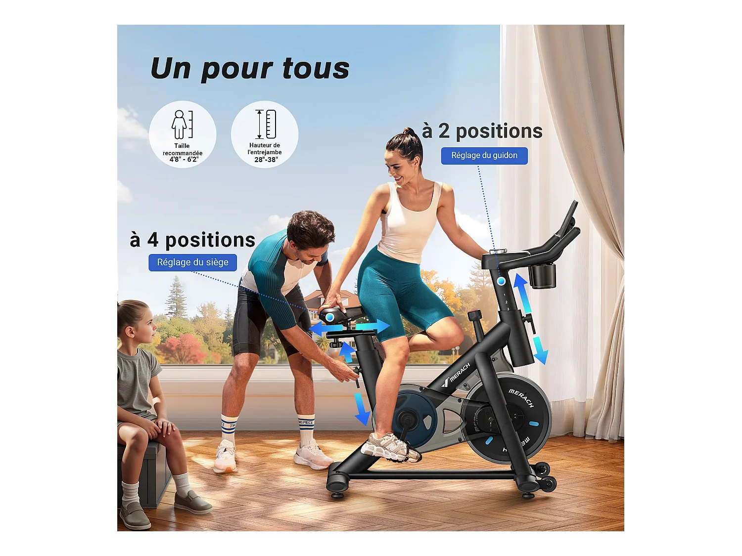 Cyclette da appartamento, Biking, MERACH, 16 livelli di resistenza meccanica, connettività APP, schermo LED