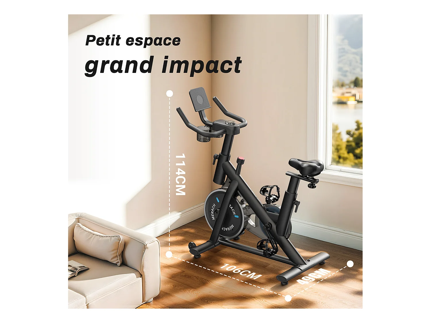 Cyclette da appartamento, Biking, MERACH, 16 livelli di resistenza meccanica, connettività APP, schermo LED