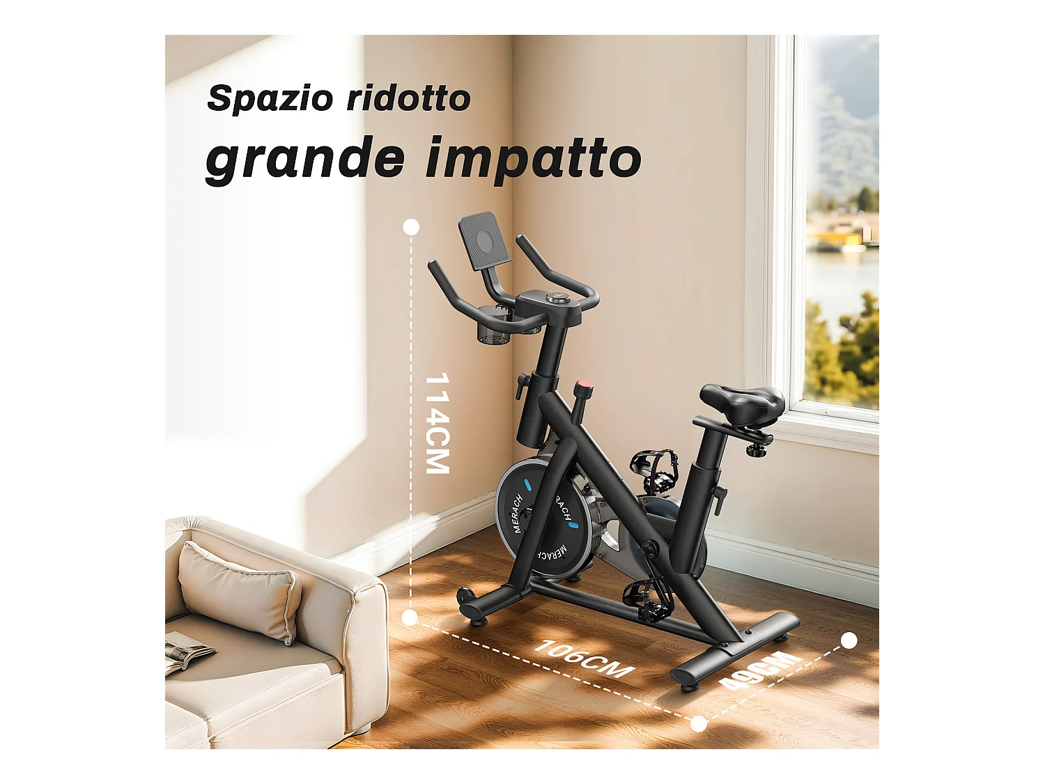 Cyclette da appartamento, Biking, MERACH, 16 livelli di resistenza meccanica, connettività APP, schermo LED