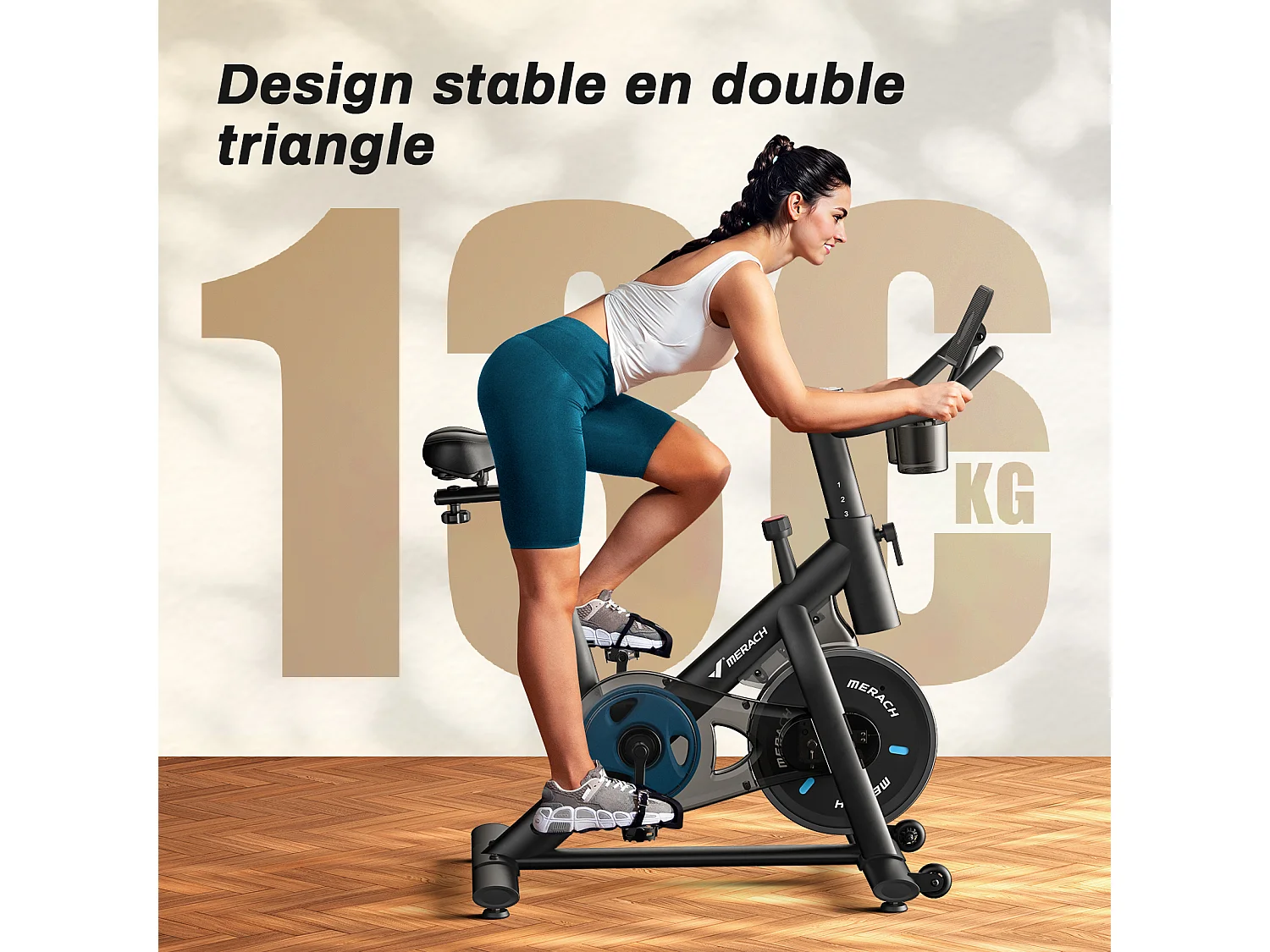 MERACH Vélo d’Appartement Biking, Roue d’inertie 6 kg, résistance mécanique fluide à molette, écran LED, appli connectée, charge 136 kg