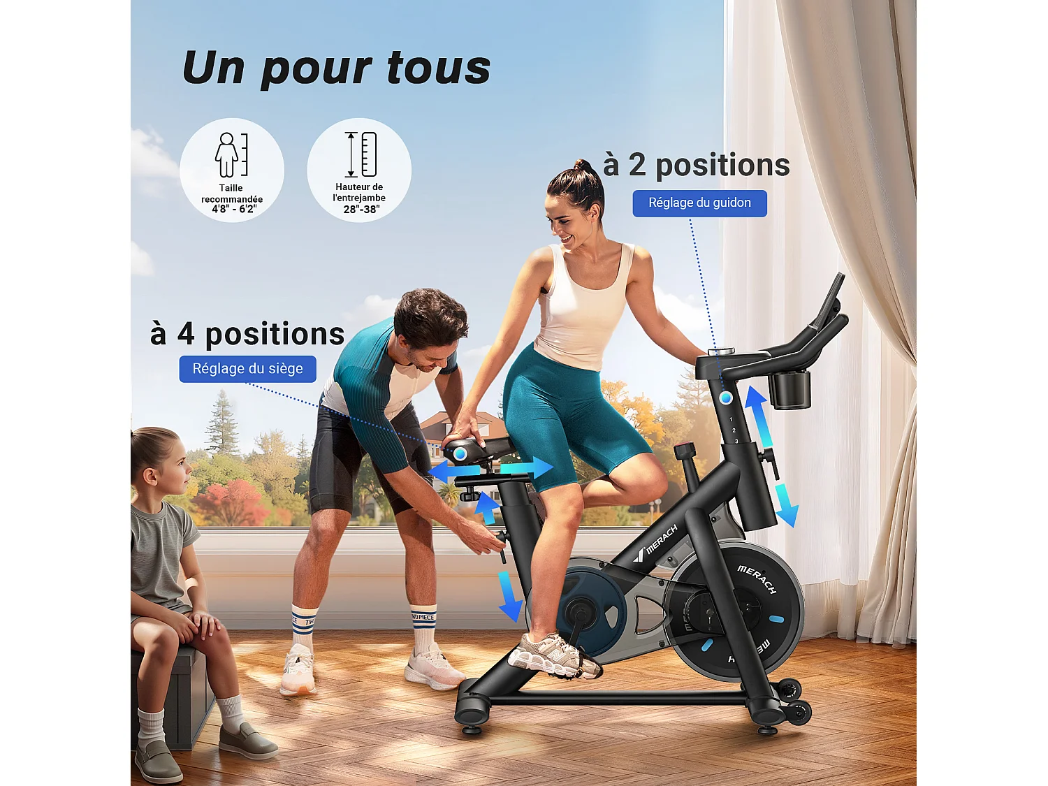 MERACH Vélo d’Appartement Biking, Roue d’inertie 6 kg, résistance mécanique fluide à molette, écran LED, appli connectée, charge 136 kg