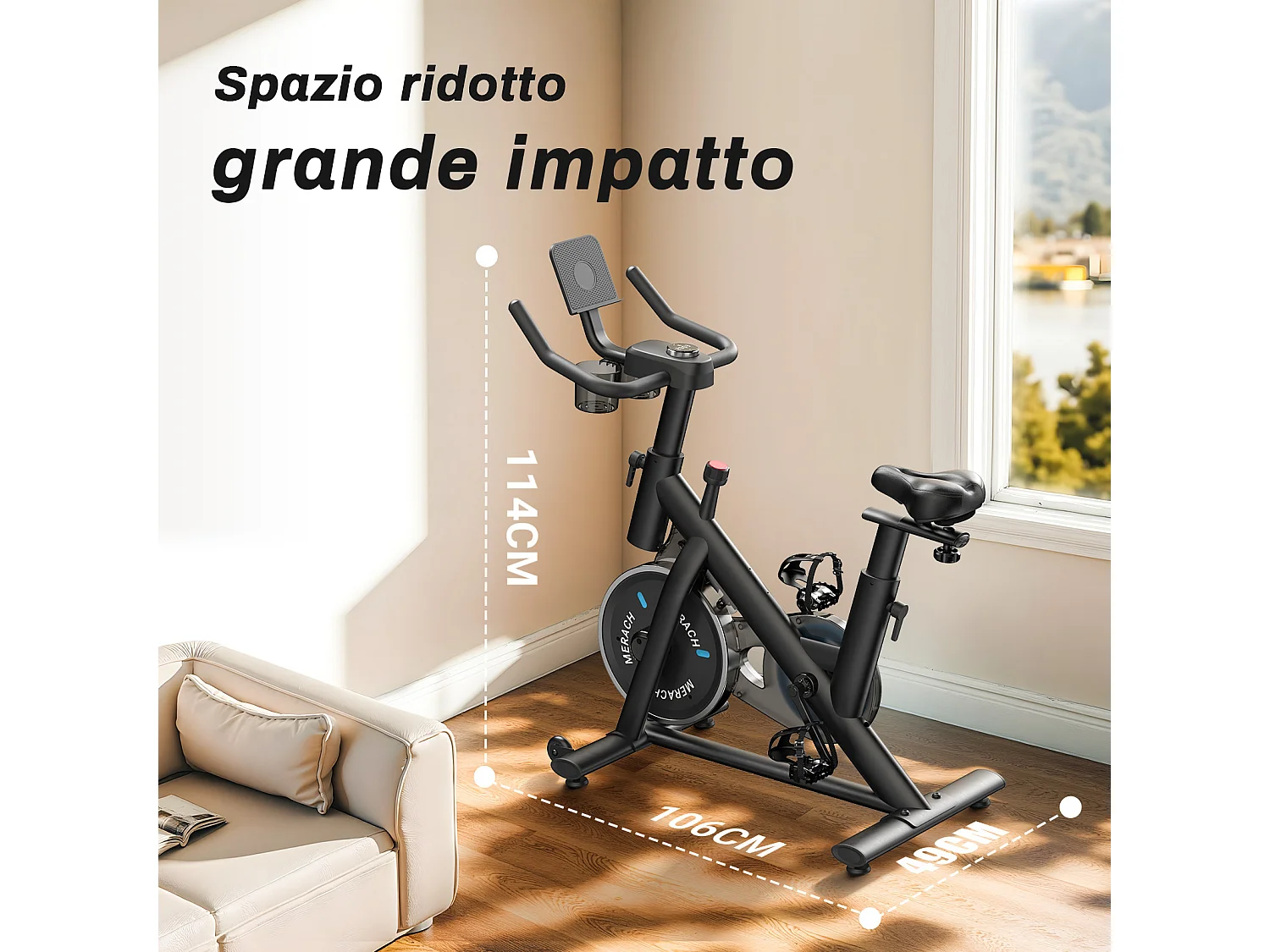 MERACH Vélo d’Appartement Biking, Roue d’inertie 6 kg, résistance mécanique fluide à molette, écran LED, appli connectée, charge 136 kg