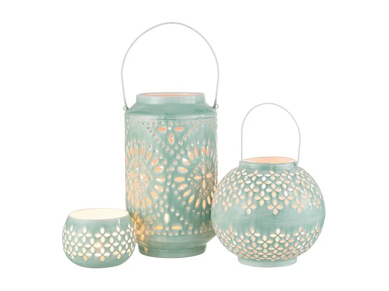 Lámpara alta perforada de hierro azul 17x17x30cm