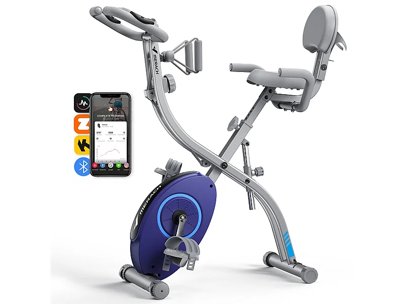 4-in-1 klappbarer Heimtrainer für Zuhause– magnetischer Ergometer mit 16 Stufen, LCD & Pulsmessung, Tabletständer, kompatibel Kinomap, bis 136 kg