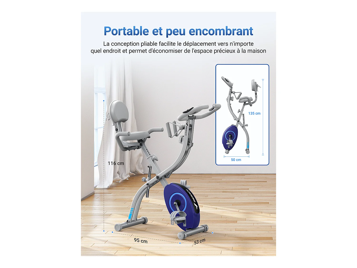 4-in-1 klappbarer Heimtrainer für Zuhause– magnetischer Ergometer mit 16 Stufen, LCD & Pulsmessung, Tabletständer, kompatibel Kinomap, bis 136 kg