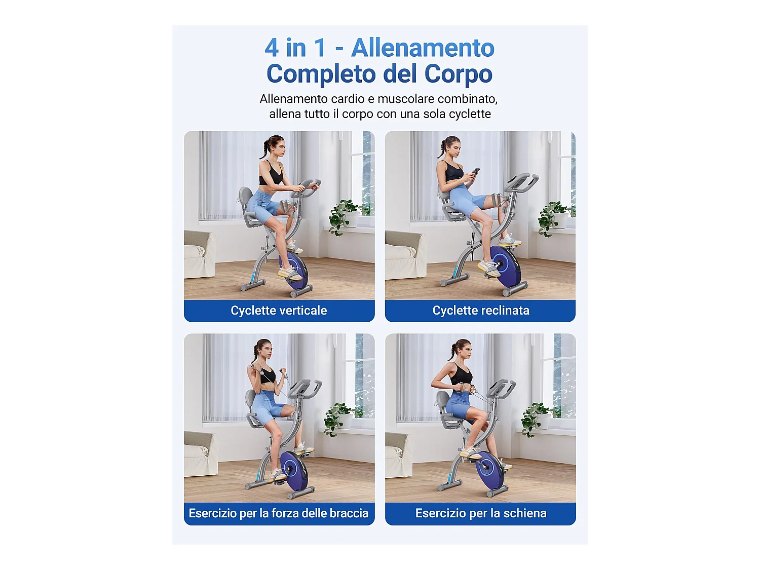 4-in-1 klappbarer Heimtrainer für Zuhause– magnetischer Ergometer mit 16 Stufen, LCD & Pulsmessung, Tabletständer, kompatibel Kinomap, bis 136 kg