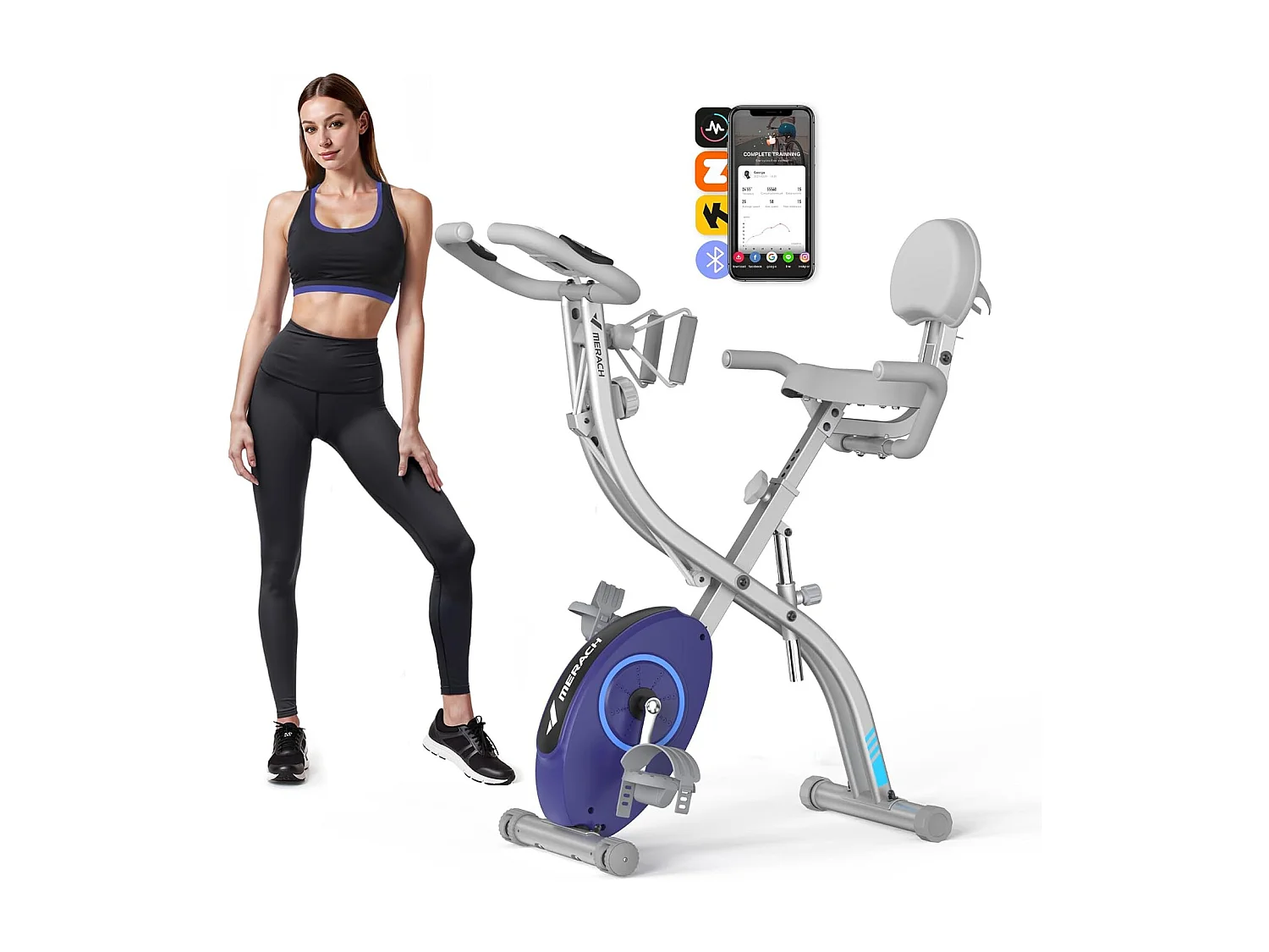Cyclette da appartamento 4 in 1 pieghevole - Merach, 16 livelli di resistenza magnetica, compatibile Kinomap & Zwift, max carico 136 kg