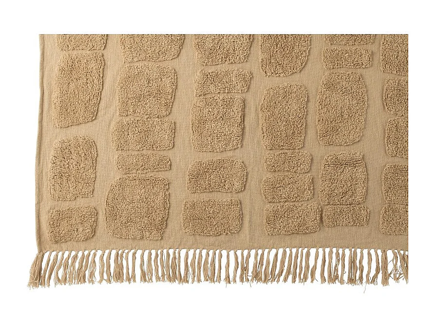 Manta con estampados y flecos en textil beige 192x123x1 cm