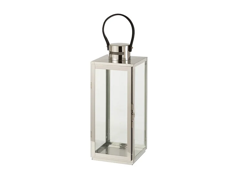 Farol cuadrado de metal plateado 17.5x16.5x51cm
