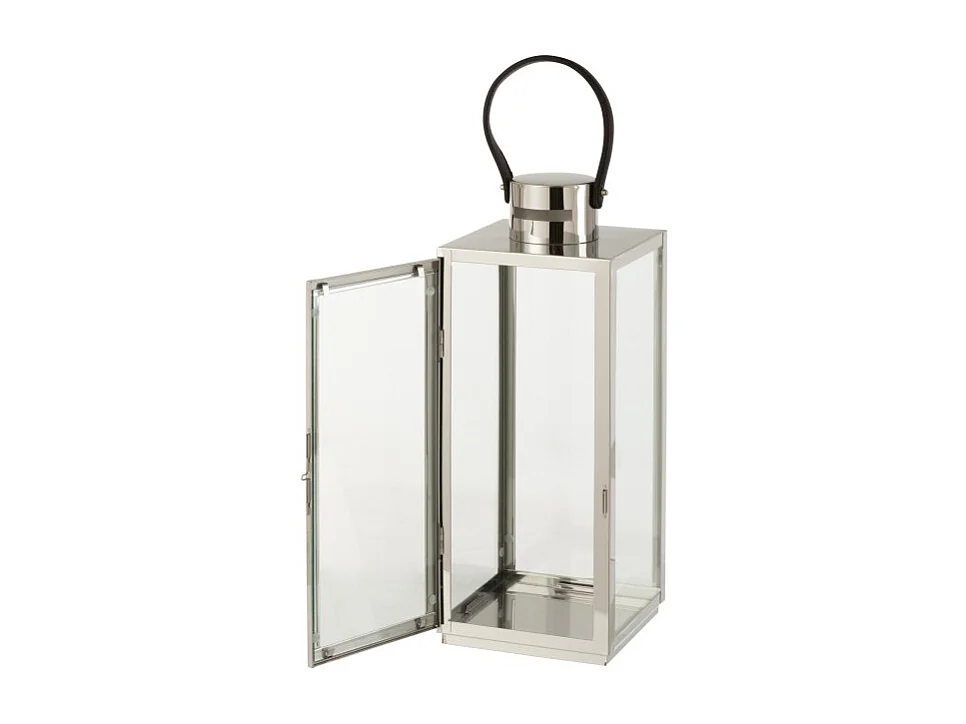 Farol cuadrado de metal plateado 17.5x16.5x51cm