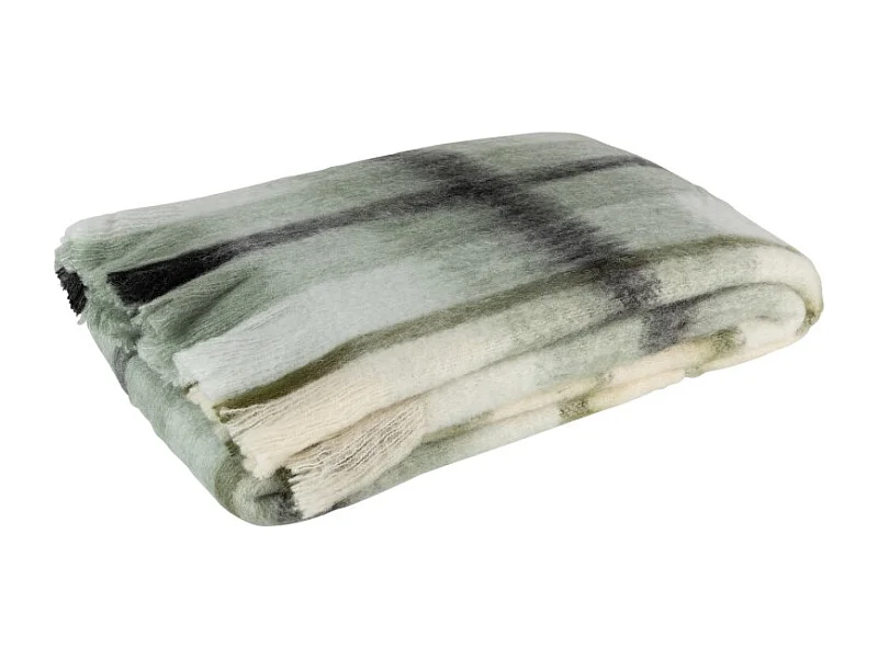 Cuadrícula de cuadros en acrílico y lana verde y blanco de 190x136cm